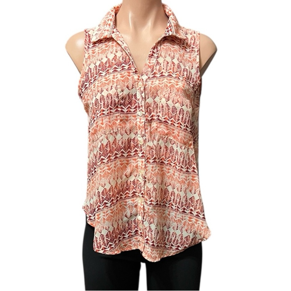Wet Seal Cream and Orange Sleeveless Button Down Blouse